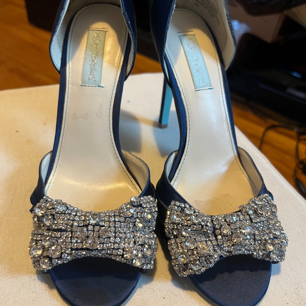 Betsey Johnson Blue and Silver Crystal Embellished Heels - Picture 4 of 6